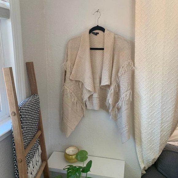 H&m crochet fringe cream knit cardigan layered xs - Picture 1 of 6